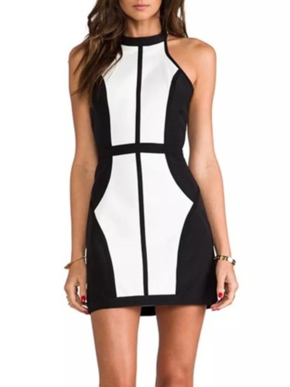 Finders Keepers Black + White Color-Block Mini Dress